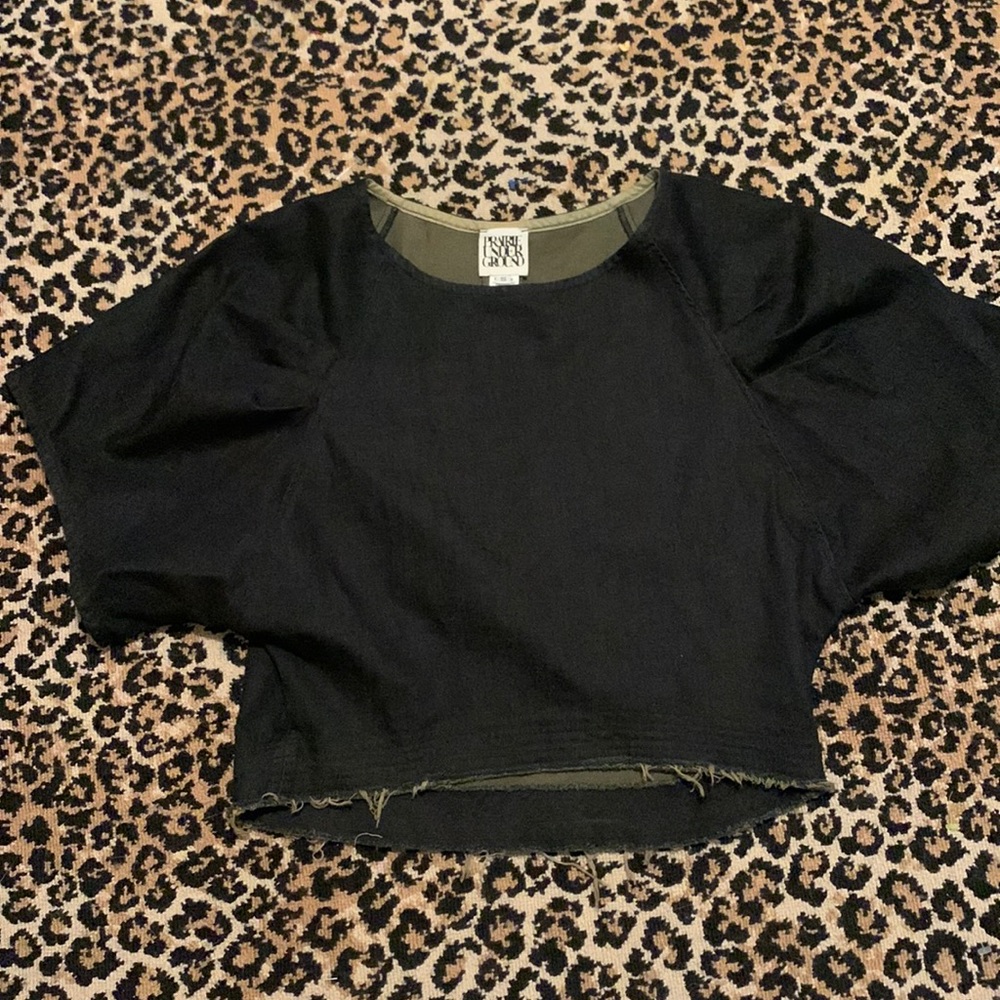 Prairie Underground Blue Jean puffy sleeve Top Blouse Shirt